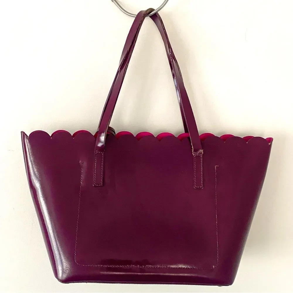 Kate Spade Lily Avenue Carrigan Leather Scallop-Edged Tote Burgundy Bag Tag Chic